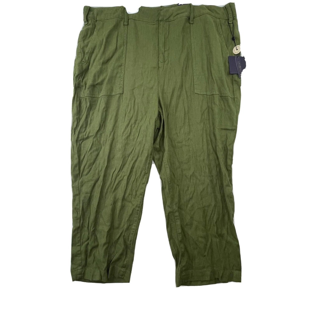 NYDJ Utility Pant Women 18P Olivine Green Linen Blend Capri Lift Tuck NWT